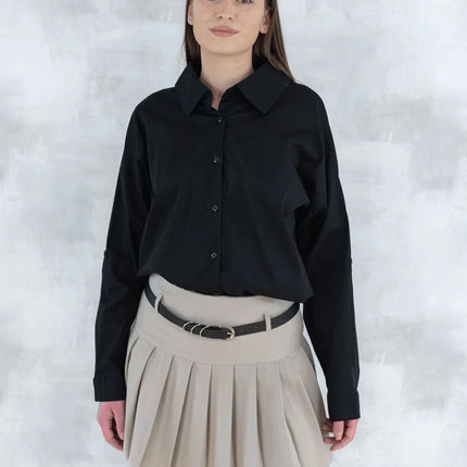 Fustă plisată cu pantalon fin integrat- bej 6007 - NIZIA