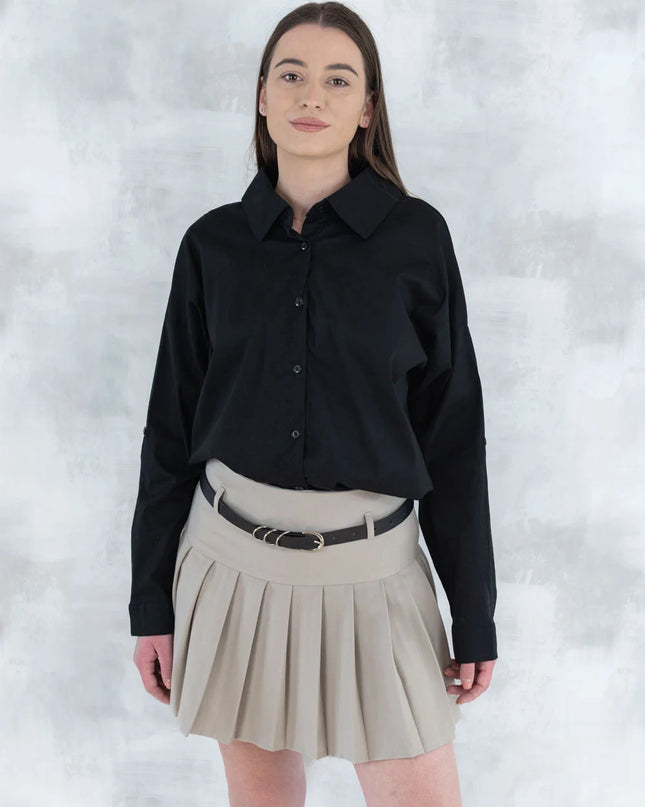 Fustă plisată cu pantalon fin integrat- bej 6007 - NIZIA