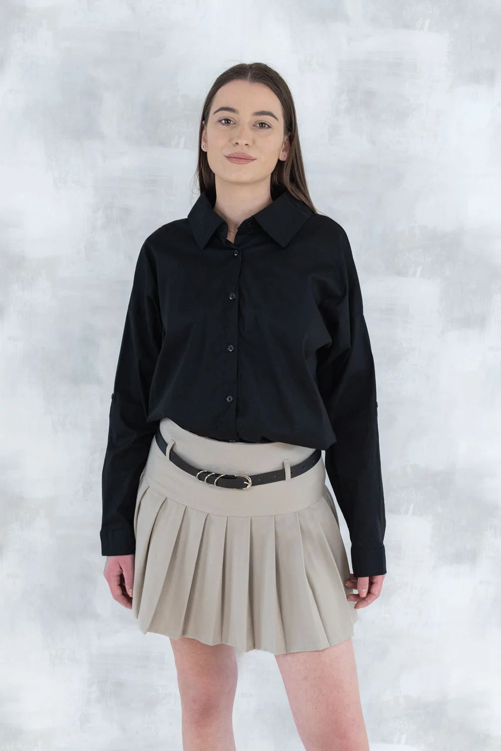 Fustă plisată cu pantalon fin integrat- bej 6007 - NIZIA