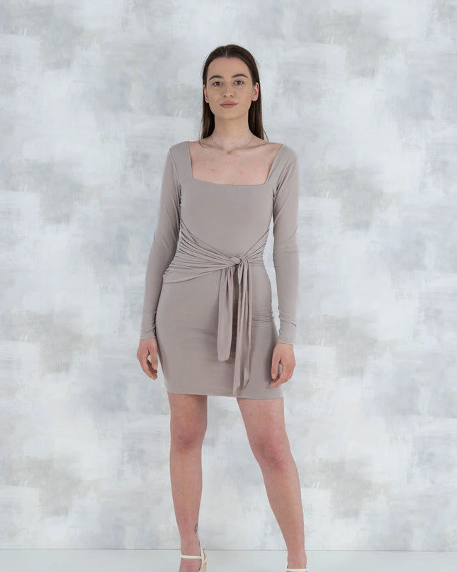 Rochie bej cu efect modelator 10004 - NIZIA