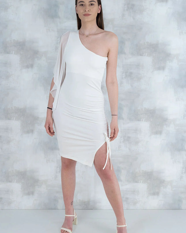 Rochie mulata cu voal pe umar -alb 10001 - NIZIA