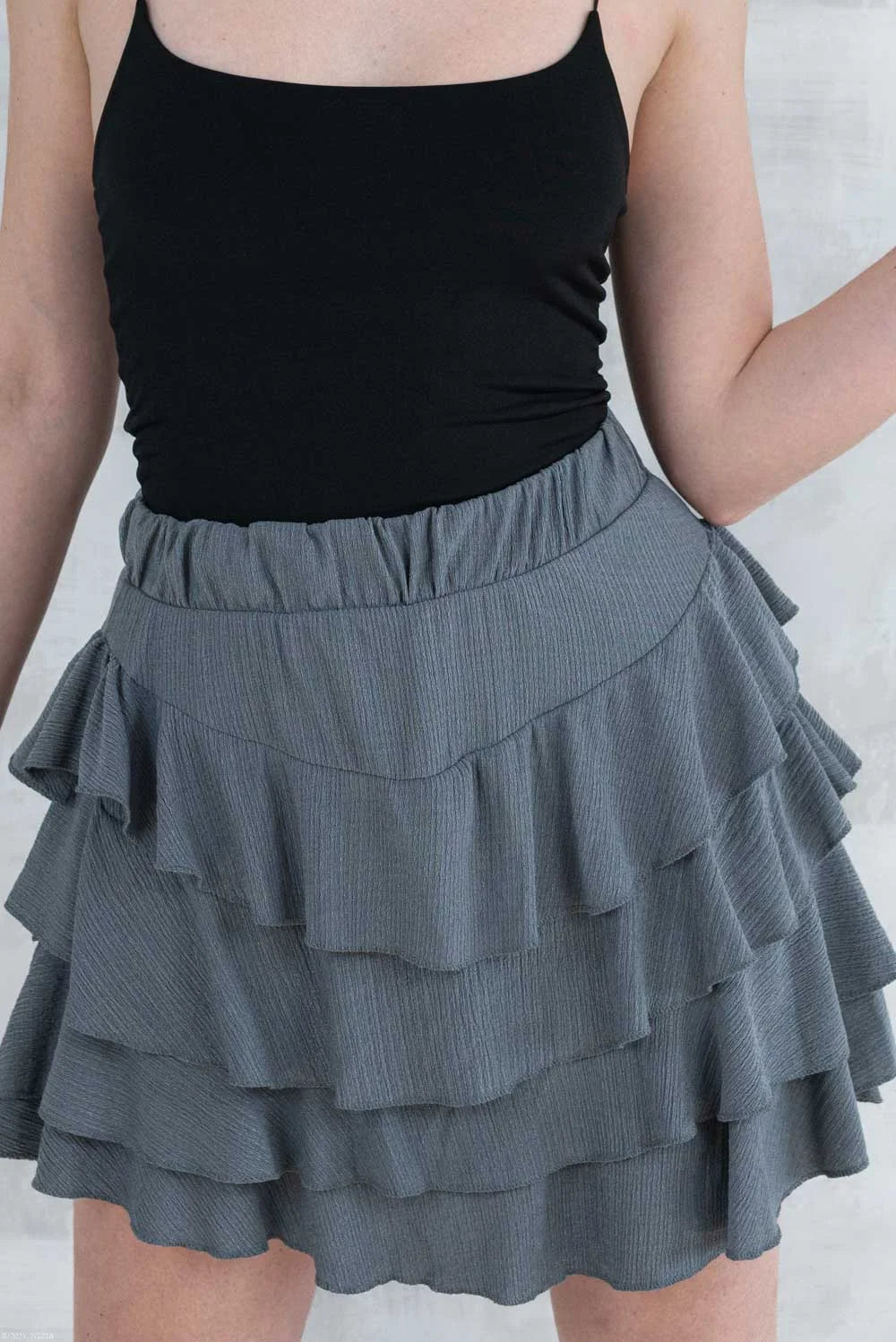 Fustă volane cu pantalon fin integrat -gri 6005 - NIZIA