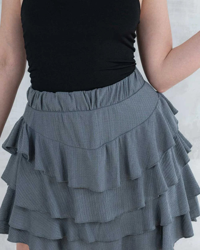 Fustă volane cu pantalon fin integrat -gri 6005 - NIZIA