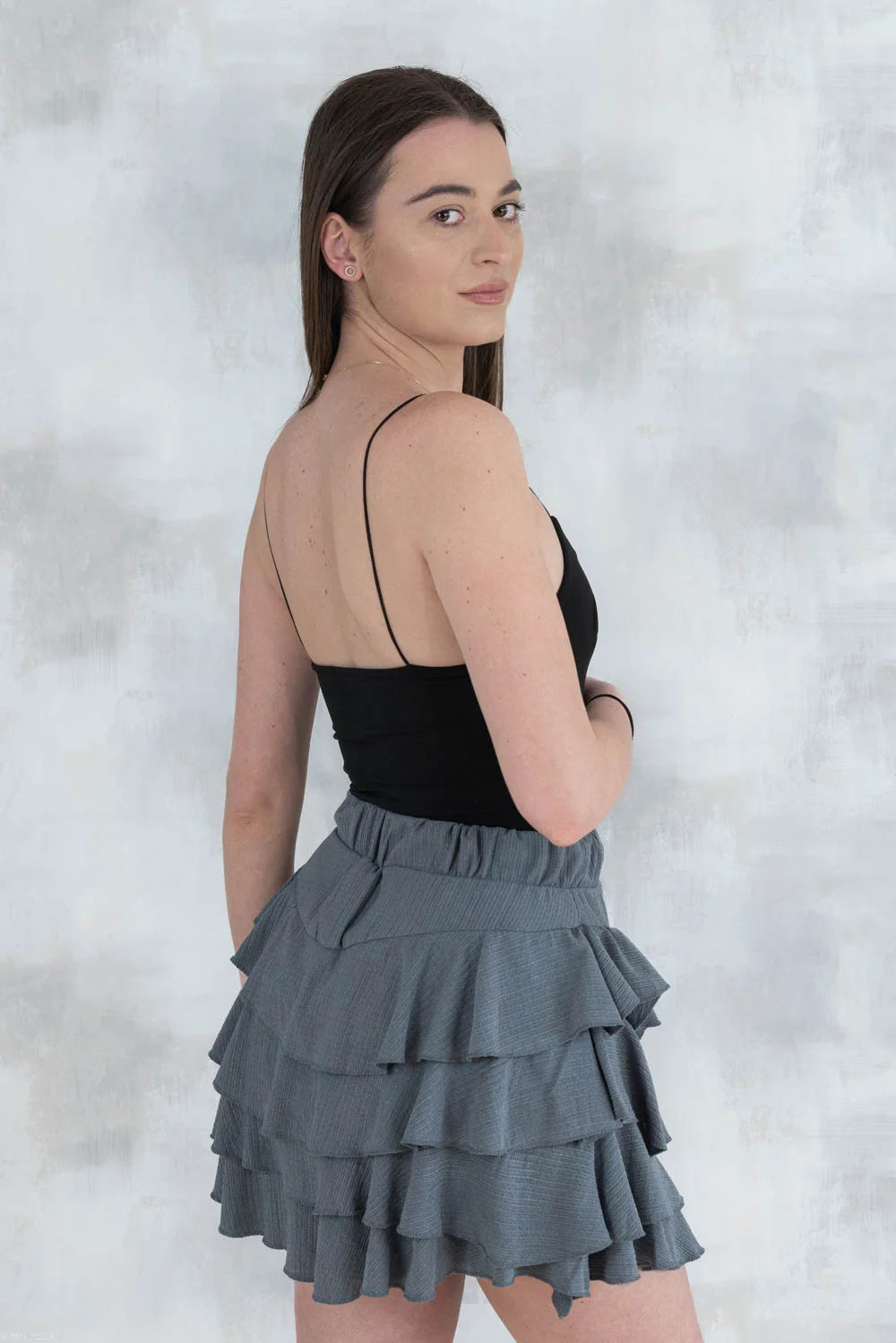 Fustă volane cu pantalon fin integrat -gri 6005 - NIZIA