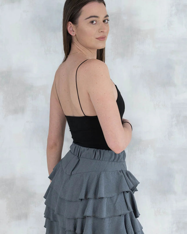 Fustă volane cu pantalon fin integrat -gri 6005 - NIZIA