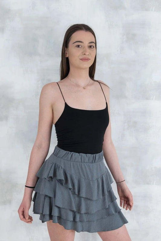 Fustă volane cu pantalon fin integrat -gri 6005 - NIZIA