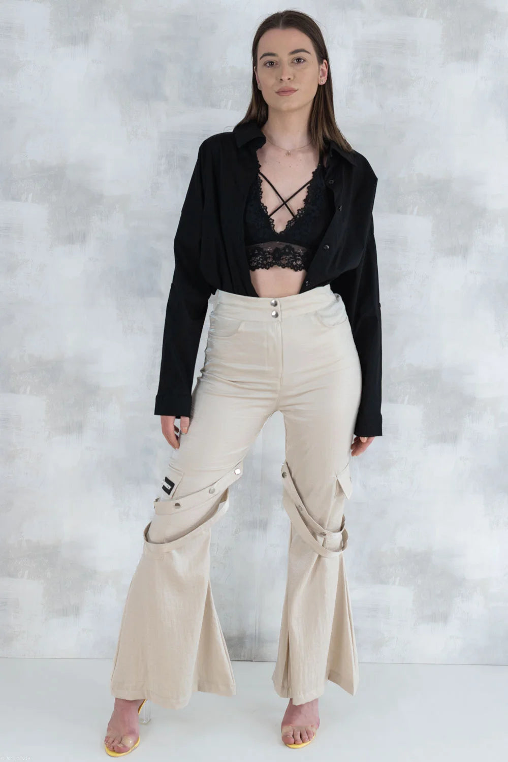 Set 3 Piese urban neutral – Cămașă neagră, bluză asimetrică și pantaloni lungi 5004-010 - NIZIA