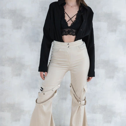 Set 3 Piese urban neutral – Cămașă neagră, bluză asimetrică și pantaloni lungi 5004-010 - NIZIA