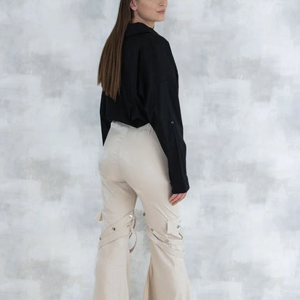 Set 3 Piese urban neutral – Cămașă neagră, bluză asimetrică și pantaloni lungi 5004-010 - NIZIA