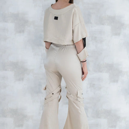 Set 3 Piese urban neutral – Cămașă neagră, bluză asimetrică și pantaloni lungi 5004-010 - NIZIA