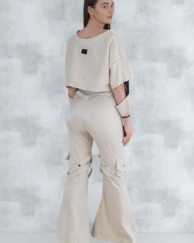 Set 3 Piese urban neutral – Cămașă neagră, bluză asimetrică și pantaloni lungi 5004-010 - NIZIA